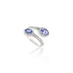 18K Solid Gold Tanzanite Diamond Bypass Ring - Image 2