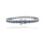 14K Solid Gold Blue Sapphire Diamond Tennis Bracelet - Image 2