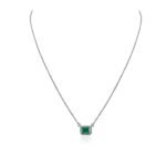 14K Solid Gold Emerald & Halo Diamond Chain Necklace - Image 3