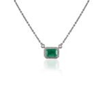 14K Solid Gold Emerald & Halo Diamond Chain Necklace
