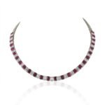 14K Solid Gold Ruby Diamond Tennis Necklace