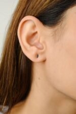 14K Gold Marquise Cut Blue Sapphire Tiny Stud Earrings - Image 2