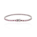 14K Solid Gold Ruby Diamond Tennis Bracelet - Image 4