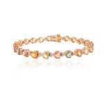 14K Solid Gold Multi Sapphire Heart Tennis Bracelet
