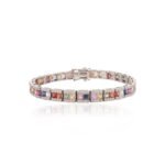 14K Solid Gold Multi Sapphire Tennis Bracelet