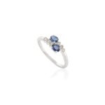 14K Solid Gold Blue Sapphire Diamond Two Stone Ring - Image 3