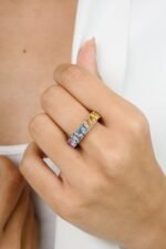 14K Solid Gold 6.54 CTW Multi Sapphire Eternity Band Ring - Image 4