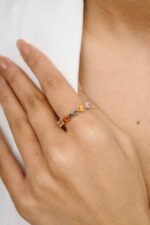 14K Solid Gold Pear Cut Multi Sapphire Eternity Band - Image 2