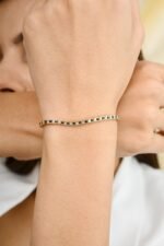 14K Solid Gold Blue Sapphire and Diamond Bracelet for Her - Image 2