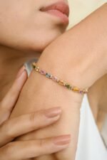 18k Solid Gold Multi Sapphire Tennis Bracelet - Image 3
