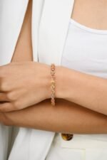 14K Solid Gold Multi Sapphire Heart Tennis Bracelet - Image 4