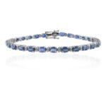 14K Solid Gold Blue Sapphire Diamond Tennis Bracelet
