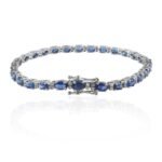 14K Solid Gold Blue Sapphire Diamond Tennis Bracelet - Image 2