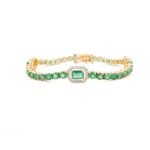 14K Solid Gold Emerald Diamond Bracelet