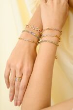 14K Solid Gold Multi Sapphire Tennis Bracelet - Image 6