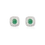14K Solid Gold Emerald Halo Diamond Halo Stud Earrings - 2 Pieces - Image 7