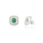14K Solid Gold Emerald Halo Diamond Halo Stud Earrings - 2 Pieces - Image 6