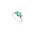 14K Solid Gold Emerald Flower Shape Ring - Image 3