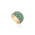 14K Solid Gold Emerald Diamond Wide Band - Image 6