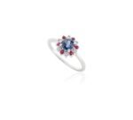14K Solid Gold Ruby Blue Sapphire & Diamond Flower Shape Ring - Image 7