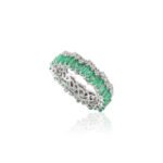 14K Solid Gold Emerald Diamond Eternity Band - Image 7