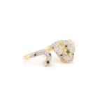14K Solid Yellow Gold 2.06 Cts Diamond Panther Double Finger Ring - Image 5