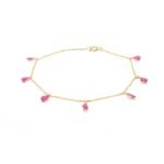 14K Solid Gold Ruby Charm Bracelet