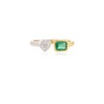 14K Solid Gold Two Stone Emerald & Diamond Ring