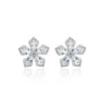 14K Solid Gold Aquamarine Flower Stud Earrings
