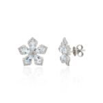 14K Solid Gold Aquamarine Flower Stud Earrings - Image 3
