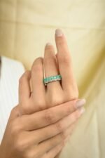 14K Solid Gold Emerald Diamond Eternity Band - Image 2