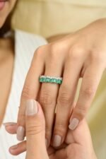 14K Solid Gold Emerald Diamond Eternity Band - Image 3