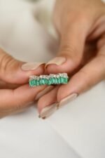 14K Solid Gold Emerald Diamond Eternity Band - Image 5