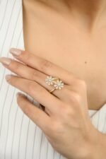 Natural Diamond Flower By Pass Ring in 14k Gold - Image 2