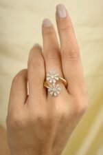 Natural Diamond Flower By Pass Ring in 14k Gold - Image 5