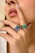 14K Solid Gold Emerald Diamond Wide Band - Image 4