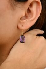 14K Solid Gold Amethyst Dangle Earrings - Image 2