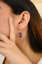 14K Solid Gold Amethyst Dangle Earrings - Image 3