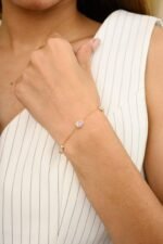 14K Solid Gold Rainbow Moonstone Chain Bracelet - Image 2