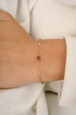 14K Solid Gold Ruby Diamond Chain Bracelet - Image 4