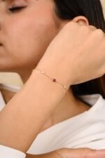 14K Solid Gold Ruby Diamond Chain Bracelet - Image 2