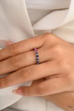 14K Solid Gold Multi Sapphire Eternity Band - Image 3