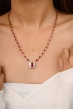 14K Solid Gold Ruby Diamond Necklace - Image 4