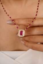 14K Solid Gold Ruby Diamond Necklace - Image 2