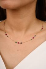 14K Solid Gold Multi Gemstone Station Necklace - Image 2