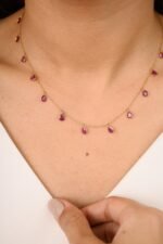 14K Solid Gold Ruby Station Necklace - Image 3