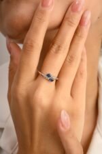 14K Solid Gold Blue Sapphire Diamond Two Stone Ring - Image 4
