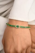 14K Solid Gold Emerald Diamond Bracelet - Image 6