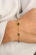 14K Solid Gold Emerald Chain Bracelet - Image 2