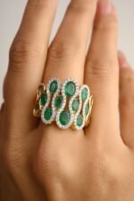 14K Solid Gold 2.16 Carat Emerald Diamond Cluster Ring - Image 4
